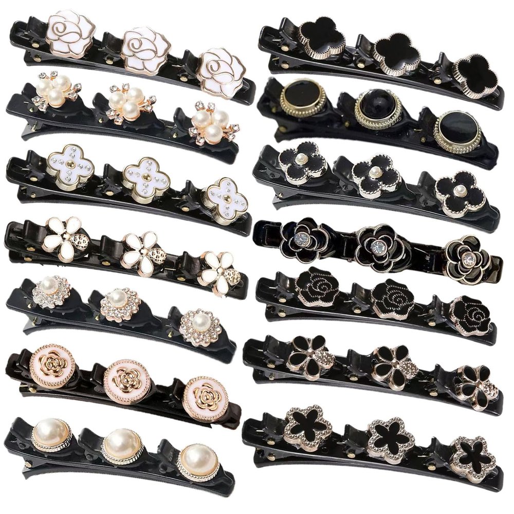 14PCS Sparkling Crystal Stone Braided Hair Clips,Braided Duckbill Clips with 3 Small Clips Double Layer Braided Hair Clips Hairpin Rhinestone Hair Barrette Accessories for Women/Girls (style3)