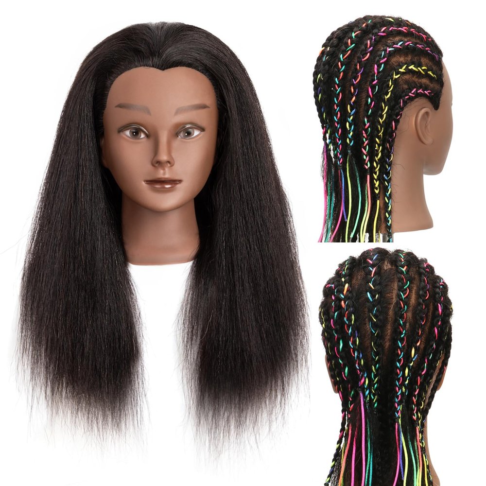 Mannequin Head 100% Real Hair 16", Mannequin Head Human Hair,Cosmetology Head Doll Head for Hair Styling, Manikin Head for Braiding,Curling,Straightening (F16-A)