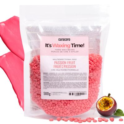 Curacoro Italian Wax Beans - 500g Hard Wax Beads for Full Body Hair Removal on Face, Body, Brazilian, Bikini, Legs, Underarms, Skin-Friendly Waxing Beads for Women & Men, Made in Italy (Passion Fruit)