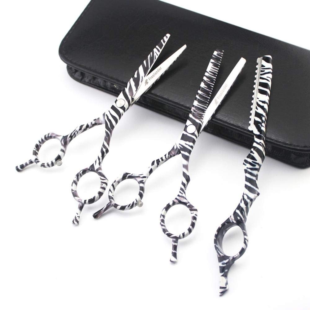 Professional Hair Cutting Shears, 5.5Inch Professional Zebra pattern Hairdressing Cutting Shears razor Japan Barber Thinning Scissors Hair Styling set