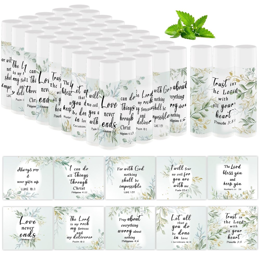 50 Pcs Bible Verse Lip Balm Bulk Christian Gifts for Women Faith Religious Inspirational Party Favors Catholic Group Gifts Moisturizing Lip Care for Friend Teacher Worker