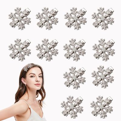 12 Pcs Snowflake Hair Clips, Christmas Sparkly Hair Clips, Rhinestone Pearl Hair Clip, Snowflake Hair Accessories, Small Silver Metal Hair Barrettes for Women Girls