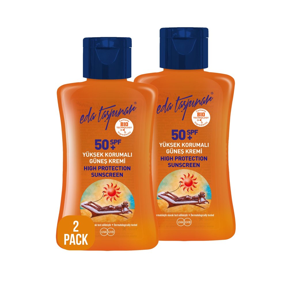 Eda Taspinar SPF 50+ High Protection Sunscreen Lotion for Sensitive Skin; Bio Techonolgy Ingredients for Reparing Sun Damage, Face and Body, Travel Size (50 ml/1.7 fl oz) 2 Pack