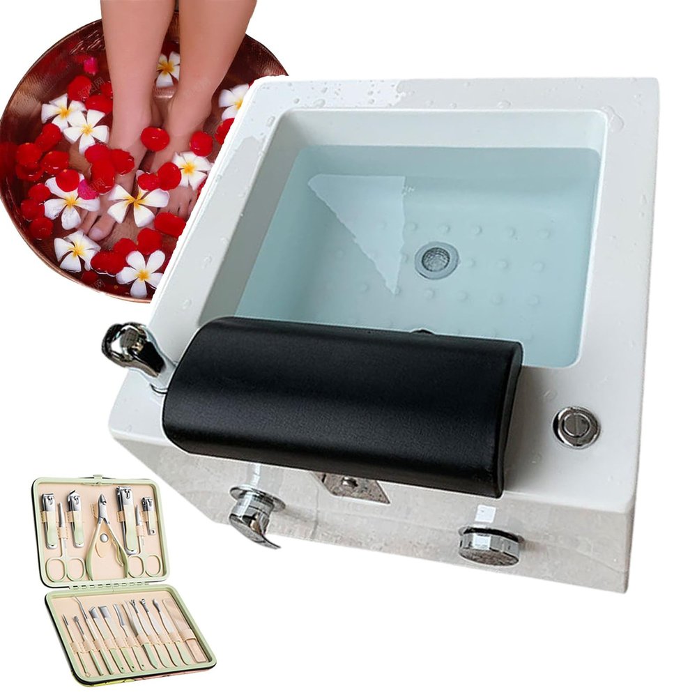 pedenencelia Deep Foot Bath Spa with Massage Nail Salon Pedicure Bathtub Square Footbath Salon,Adjust Hot and Cold Water,Adjustable Foot Pedal,for Relaxation and Foot Care,Ordinarymodel