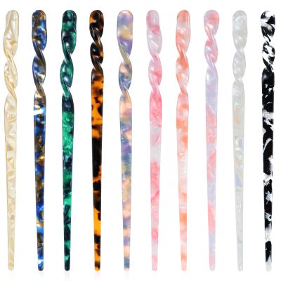 10 PCS Retro Chinese Hair Sticks, Acetate Hair Sticks for Buns Vintage Leopard Print Hair Chopsticks for Women, Tortoise Shell Hairpin Vintage Hair Stick Pin for Women Girls Hair Accessories
