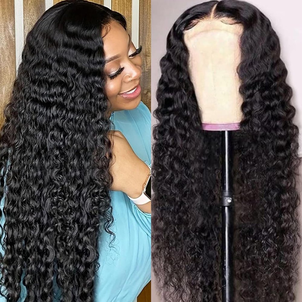 13x4 Deep Wave Lace Front Wigs Human Hair 200 Density Deep Curly Wig HD Transparent Wet and Wavy Lace Frontal Wig for Women with Baby Hair Natural Black 20 Inch