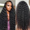 13x4 Deep Wave Lace Front Wigs Human Hair 200 Density Deep Curly Wig HD Transparent Wet and Wavy Lace Frontal Wig for Women with Baby Hair Natural Black 20 Inch view 2
