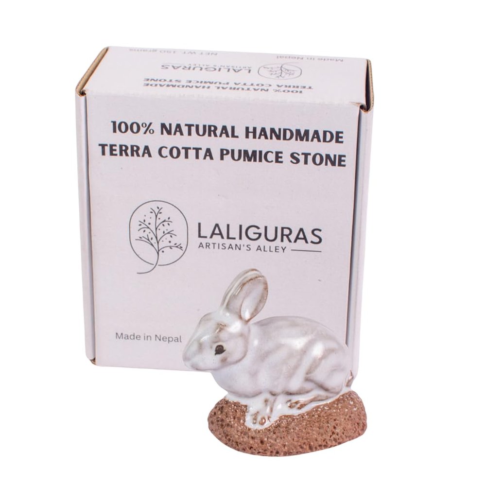 Laliguras Pumice Stone for Feet - Handcrafted 100% Natural Terracotta Foot Scrubber for Corn, Callus, Dry Dead Skin Removal - Exfoliating Rock for Feet/Hands - Relaxing Foot Care Tool (Rabbit White)