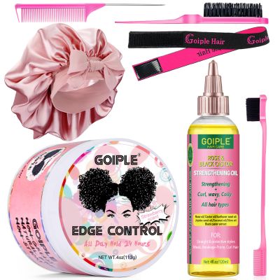 Edge Control Wax Strong Hold Non-greasy Hair Styling Gel - Edge Wax No Flaking Edge Control for Black Hair Edge Wax for Women Rose&Black Castor Oil for Hair Growth Edge Brush Hair Braid Bonnet