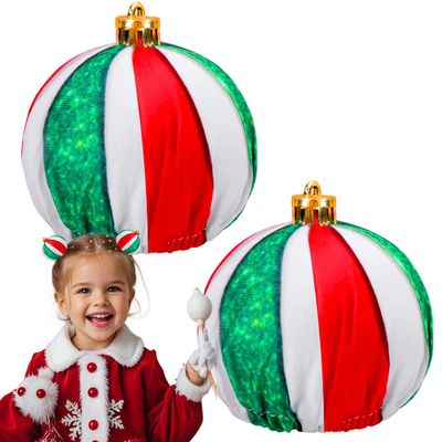 Mity rain Christmas Space Buns Hair Clips  Festive Red and Green Striped Holiday Christmas Ball Hair Accessories for Kids and Adults, Fun Party Hair Decorations(L)
