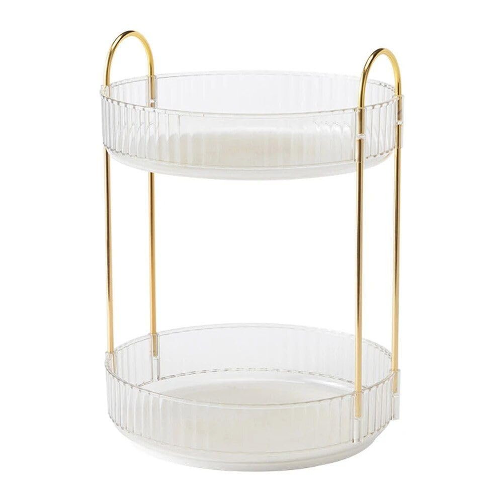 360 degree rotating multi-layer makeup and perfume organizer two layers white