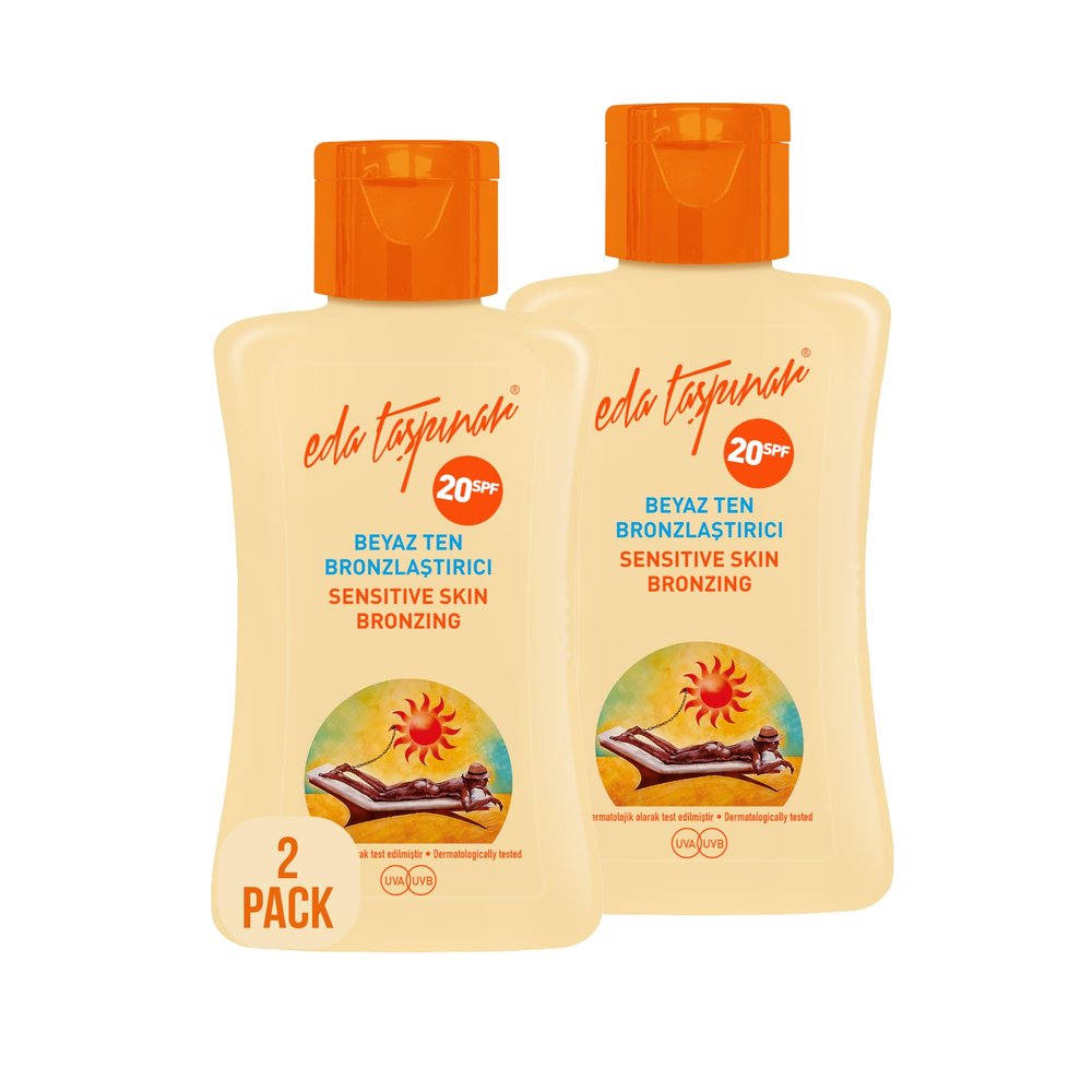 Eda Taspinar Bronzing Lotion for Sensitive Skin SPF 20 | Broad Spectrum Moisturizing | Sunblock with Vitamin E Comfortable Tanning Sunscreen | Travel Size (50 ml/1.7 fl oz) 2 Pack