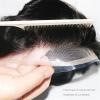 Men's Wigs Bun Hair for Men Men's Toupee Human Hair Prosthesis French Lace Front and Top with PU Thin Skin Perimeter Men Toupee Dark Brown Natural Indian Hair Replacement System Unit Mens Wig Toupee f view 3