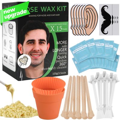Nose Wax Kit Ear Hair Waxing Kit for Men and Women 100g Wax 30 Applicators (Up to 30 uses) Includes Natural Aloe Vera Wipes Mustache Guards Ear Guards Lasts up to 5 Weeks