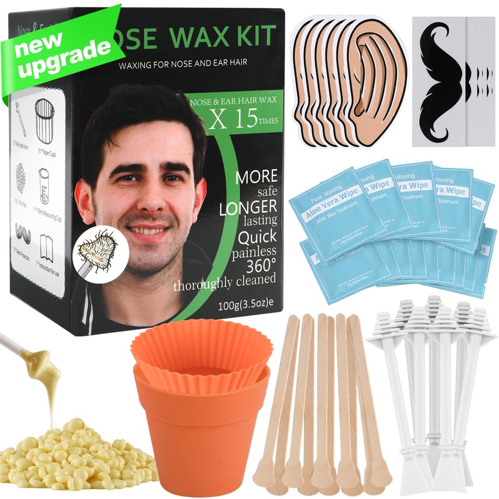 Nose Wax Kit Ear Hair Waxing Kit for Men and Women 100g Wax 30 Applicators (Up to 30 uses) Includes Natural Aloe Vera Wipes Mustache Guards Ear Guards Lasts up to 5 Weeks