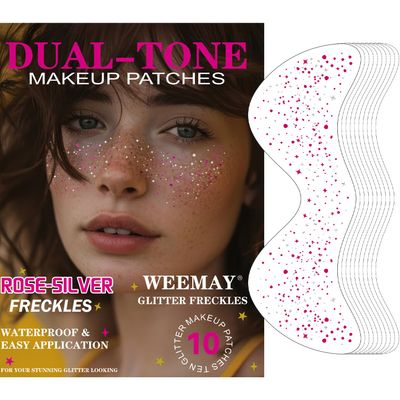 10 Pcs Rose-Silver Laser Glitter Freckles, Rose and Silver Glitter Freckles Face Tattoo, Waterproof Face Sparkle Freckles, Long-lasting 48h Temporary Tattoos for Women