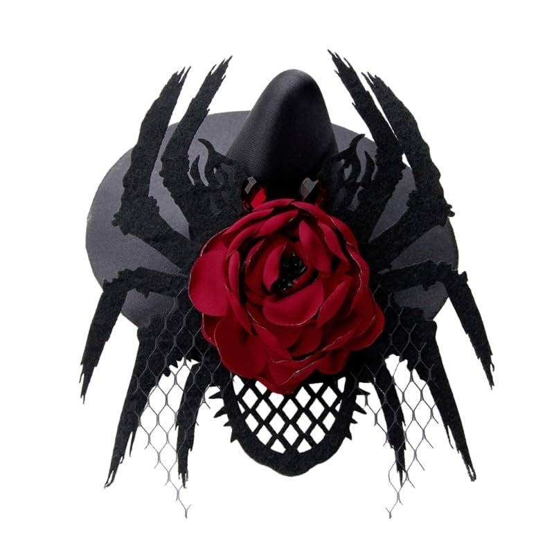 Witch Hat Hair Clip for Women Punk Hairpin Dark Mesh Spiderling Halloween Blingbling Large Rose Hair Accessories