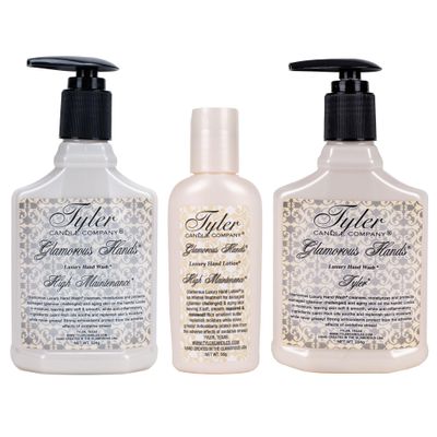 Elanze Designs Tyler Candle HIGH MAINTENANCE 8 Ounce Glam Hand Wash and TYLER Luxury Lotion Bundle; set of 3