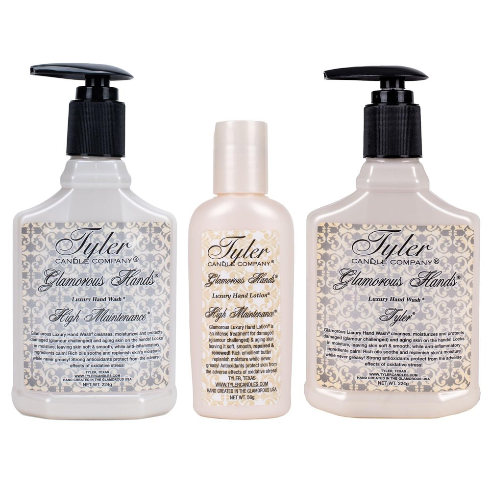 Elanze Designs Tyler Candle HIGH MAINTENANCE 8 Ounce Glam Hand Wash and TYLER Luxury Lotion Bundle; set of 3