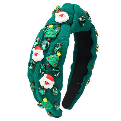 TULOBI Christmas Headband for Women Knotted Headband Xmas Red Green Rhinestone Crystal Jeweled Hairband with Santa Claus Christmas Tree Snowman Designs Holiday Outfits Gifts (Green)