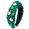 TULOBI Christmas Headband for Women Knotted Headband Xmas Red Green Rhinestone Crystal Jeweled Hairband with Santa Claus Christmas Tree Snowman Designs Holiday Outfits Gifts (Green) view 1