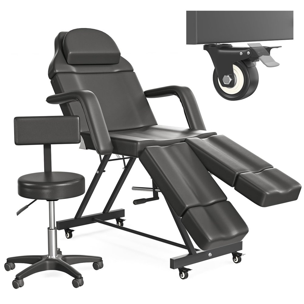 Charmmade Tattoo Chair for Client,Professional Facial Lash Esthetician Bed with Wheels,Adjustable Massage Table,Multipurpose Spa Chairs with Split Legs for Esthetician Artists