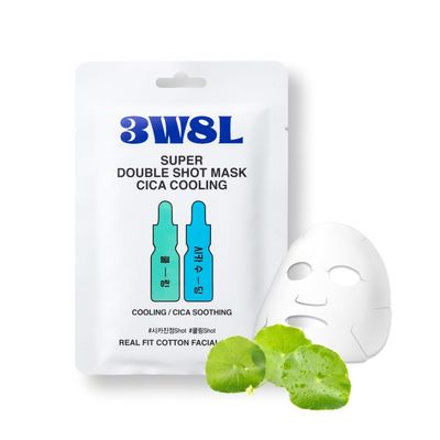 3words 8letters 3W8L [Super Double Shot] Face Mask Cica Cooling 0.91 fl oz | -5.3 C | Caming Essence | Heated Skin | Daily Facial Mask| Eco-friendly Pure Cotton Green Sheet Masks | Korean Skin Care