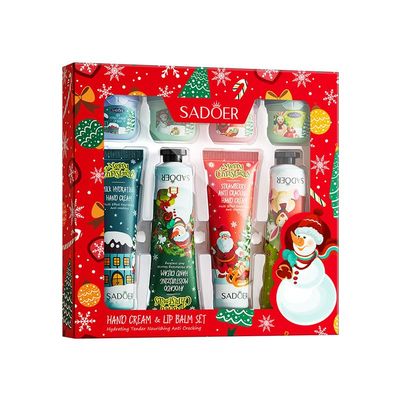 Christmas Scented Hand Cream Gift Set - Mini Travel Size for Dry Cracked Hands and Lip,Moisturizing Fruity Hand Lotions for Dry Skin,Christmas Stocking Stuffers (4 Hand cream & 4 Lip balm, 8pcs)