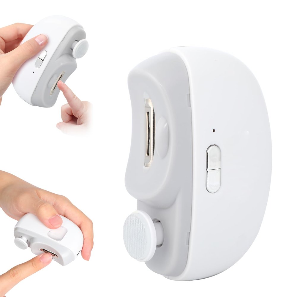 Automatic Nail Clipper Electric Nail Trimmer Polisher 3 in 1 Portable Fingernail Cutter with Light 2 Speeds File Nail Clip Storage Rechargeable Safety Trimmer for Seniors Adults Kids Baby (White)