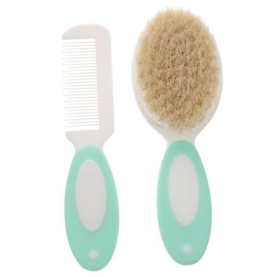 Abaodam Wool Brush and Comb Set for Scalp Massage Gentle Hair Care Tools for Boy Girl Natural Material Promotes Blood Circulation for Newborns and Toddlers Blue