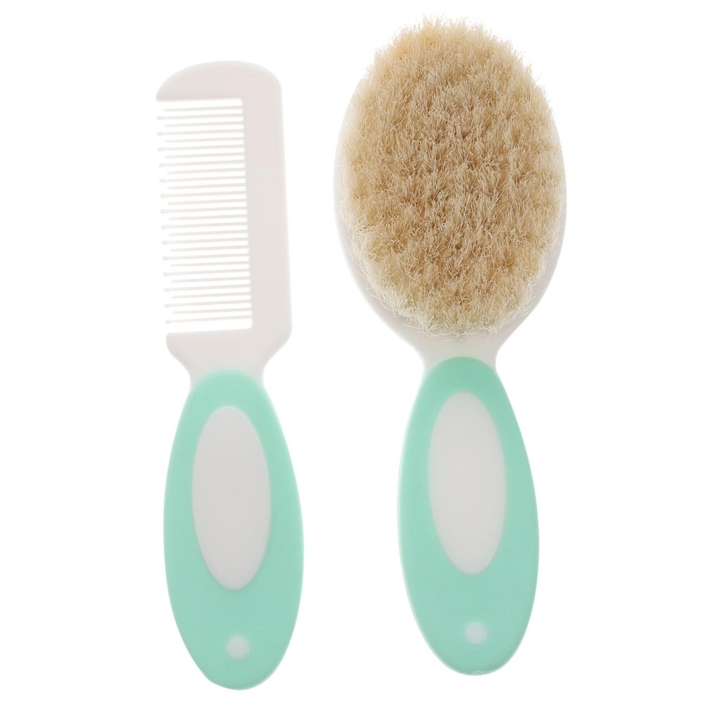 Abaodam Wool Brush and Comb Set for Scalp Massage Gentle Hair Care Tools for Boy Girl Natural Material Promotes Blood Circulation for Newborns and Toddlers Blue