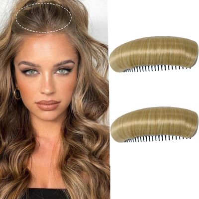 2PCS Blonde Fluffy Hair Bump Pads Invisible Bump It Up Volume Clip Base Hairing Extensions Increased Styling Accessories for Women Long Heavy Hair