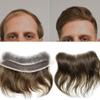 Curve Hair Mens Frontal Human Hair Piece Topper for Receding Hairline French Lace Front V-Shape Forehead Hair System Replacement for Men Poly Skin Pu Mens Hairline Natural (4cmX18cm, 4 Medium Brown) view 1
