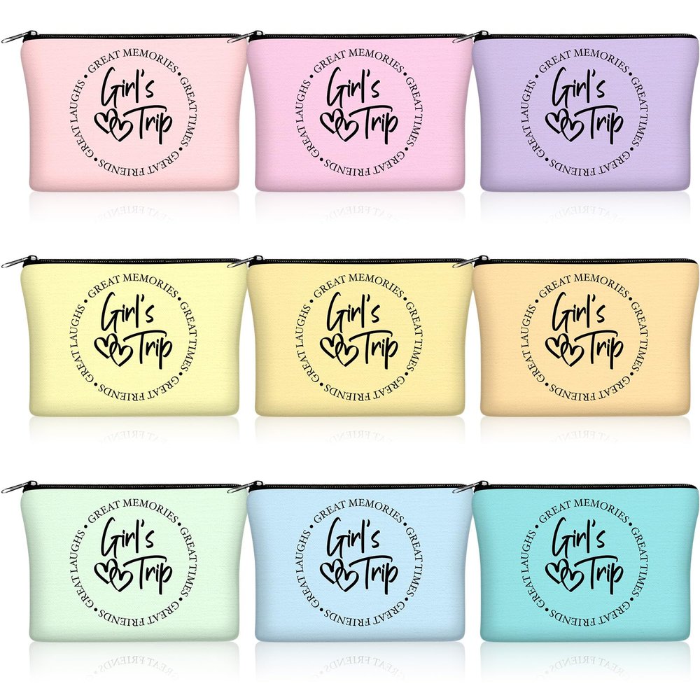Reginary 9 Pcs Girls Trip Gifts Favors Girls Trip Makeup Bags Toiletry Cosmetic Bag Bestie Friendship Gifts for Women Christmas Wedding Bachelorette Valentine s Day Party Favors