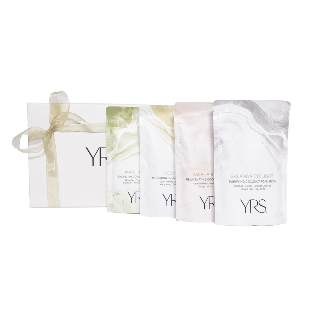 YRS Coconut Foam Bath Aromatherapy Gift Set (4 Pack in Wrapped Gift Box)