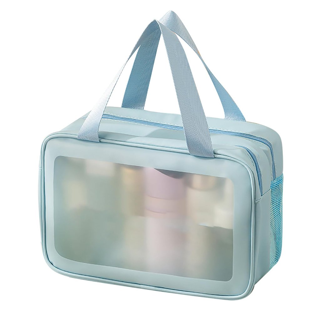 Kuuleyn Cosmetic Storage Bag Travel Makeup Bag PVC Double Layer Waterproof Wet Dry Separation Toiletry Bag Double Layer Cosmetic Bag (Blue Large Size)