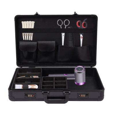 20.9"x13"x3.5" Professional Hairdressing Toolbox, Portable Barber Carrying Case with Lock Beauty Barber Case Travel Stylist Tool Box Organizer for Clippers and Supplies Barbers(Black)