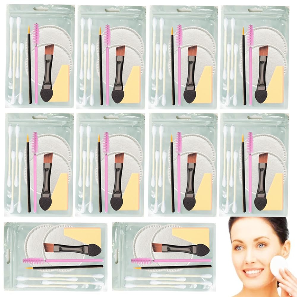 10Pack Portable Individually Wrapped Disposable Makeup Applicators Kit,Multifunctional Travel Makeup Tools Kit,Disposable Makeup Brush Set,Perfect for Face Lips Eyes Makeup During Travel and Outdoors