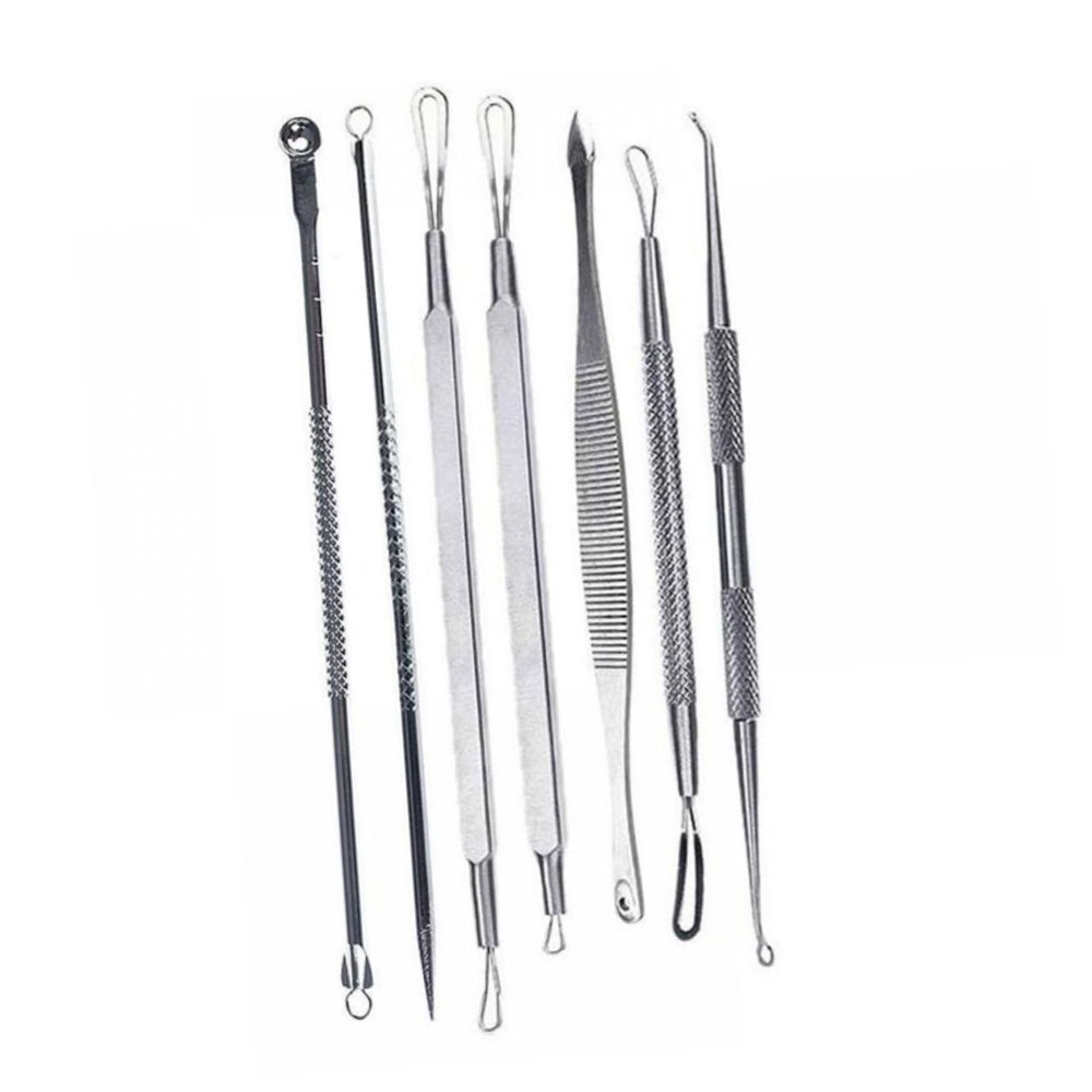 FOYTOKI 7pcs Blackhead Extractor Tool Kit Comedone Remover Set with Loop Spoon Tips for Pimple and Blemish Removal Facial Cleansing Instruments