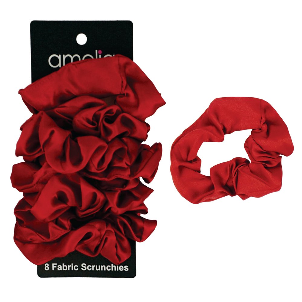 Amelia Beauty Products, 8 Pack Burnt Red Satin Scrunchies, 3.5 Inch Diameter  Gentle on Hair, Strong Hold, No Snag, No Dent Hair Ties for All Hair Types