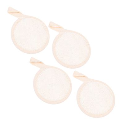 FOYTOKI 4pcs Round Exfoliating Loofah Sponges for Facial Cleansing Makeup Removal and Deep Pore Cleansing Gentle and Easy to Use Exfoliating Pads Elastic Band and Lanyard Design