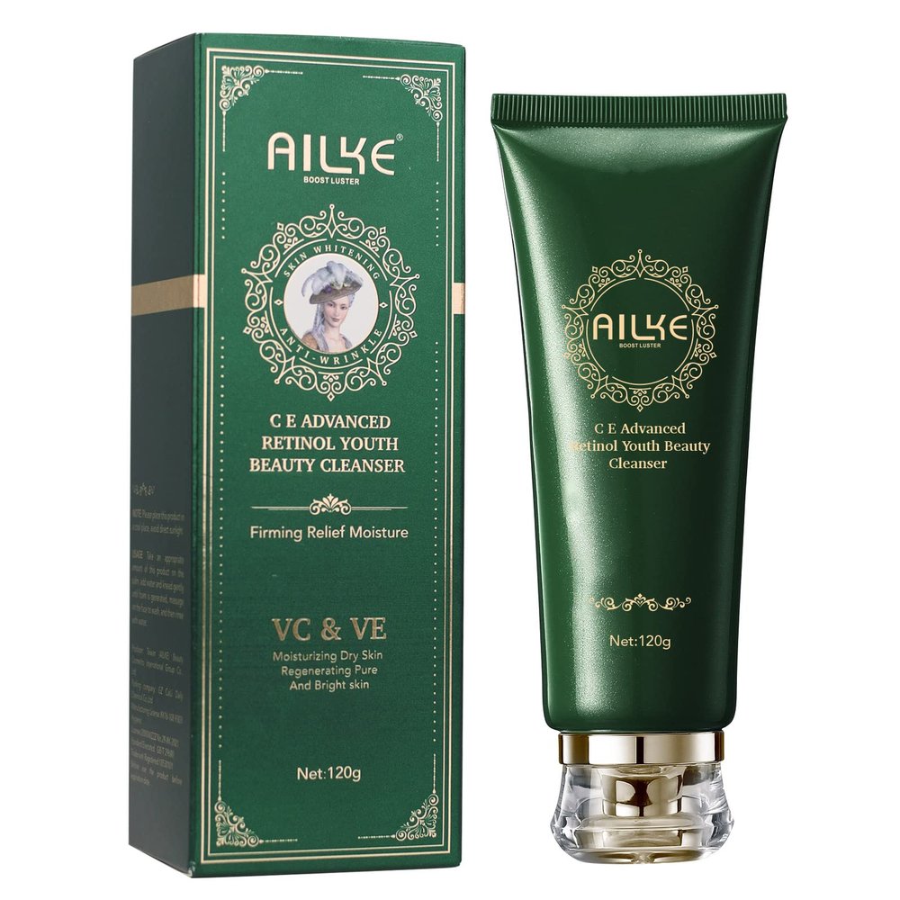 AILKE Vitamin C/E, Advanced Retinol Youth Beauty Cleanser, Deeply Clean Stains, Firming, Moisturizing, Brightening, Gentle Face Wash for Women, 4.3 oz (Pack of 1)