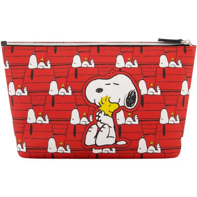 Concept One Peanuts Snoopy and Woodstock Women's Makeup Bag, Small Travel Cosmetic Zipper Pouch Organizer, Red