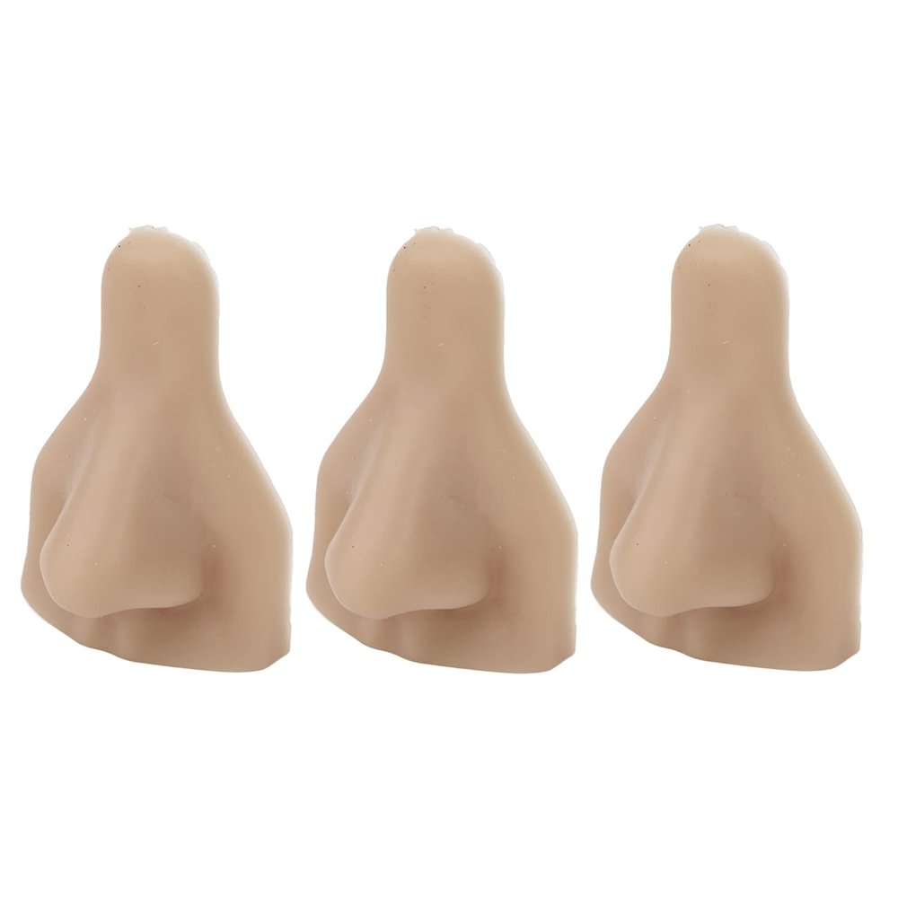 Silicone Body Parts, 3PCS Silicone Nose Model Soft Flexible Reusable Simulation 3D Silicone Nose Model Fake Ear Piercing Practice Kit for Jewelry Display,Practice Teaching (Dark