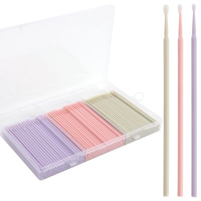 300 pcs Disposable Micro cotton swabs, Micro Applicator Brush,Micro Swabs For Eyelash Extensions,Mascara Micro Brush with Organizer Box For Cleaning Makeup and Personal Care (mixed-3 color)