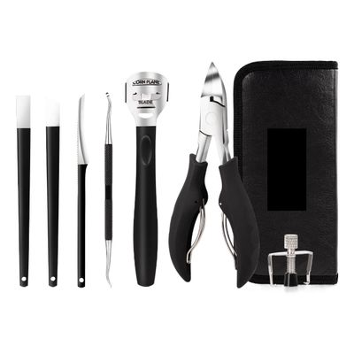 KLVN Foot Pedicure Set Toe Nail Correction Thick Nails Ingrown Toenails Nippers Cutters Dead Skin Dirt Remover Manicure Tool(7pcs-Black)