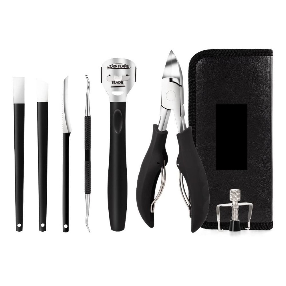 KLVN Foot Pedicure Set Toe Nail Correction Thick Nails Ingrown Toenails Nippers Cutters Dead Skin Dirt Remover Manicure Tool(7pcs-Black)