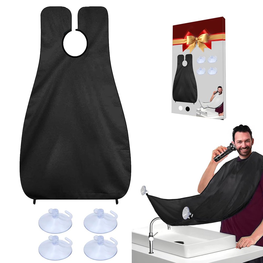 Beard Bib Beard Apron, Beard Catcher for Men Shaving & Trimming, Waterproof Beard Bib Hair Catcher for Sink, Non-Stick Beard Cape with 4 Suction Cups, Grooming Accessories & Gifts for Men Dad Husband