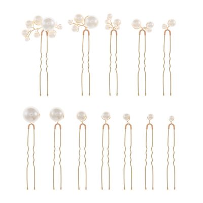 12 Pieces Bridal Wedding Hair Pins Handmade Pearl Bridal Hair Accessories for Brides Women Girls Gold