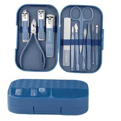 WANGHAI2024M Nail Clipper Set 12Pcs Colorful Stainless Steel Nail Scissors Manicure Tools Nail Clipper Set Pedicure Care Cuticle Nipper Travel Kit Nail Art Nail Grooming Tools(Blue)